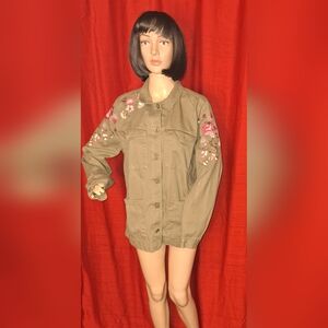 A.N.A. A NEW APPROACH / JUNIORS XL / ARMY GREEN JACKET WITH PINK FLORAL …